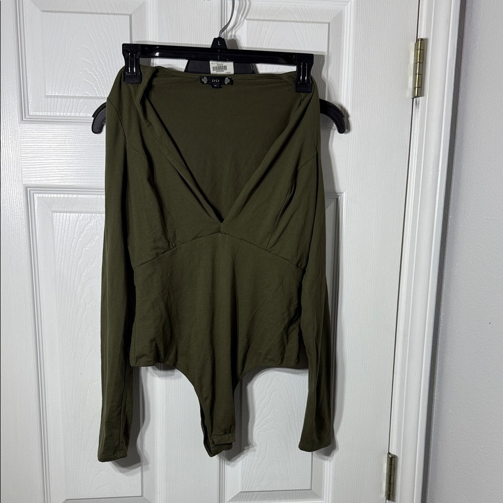 Iris Khaki V-Neck Bodysuit